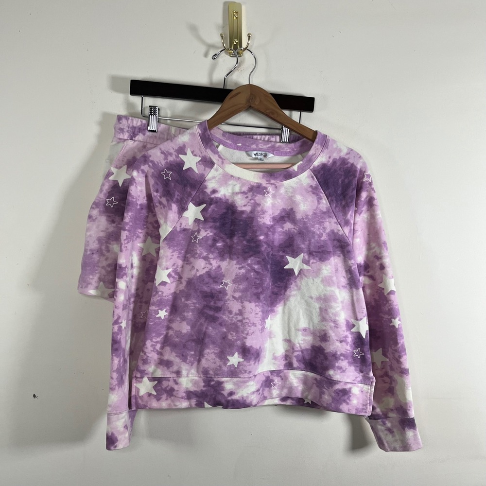 Wildfox Tie Dye Star Lounge Set Purple White Shorts Crewneck Medium Sleep Set